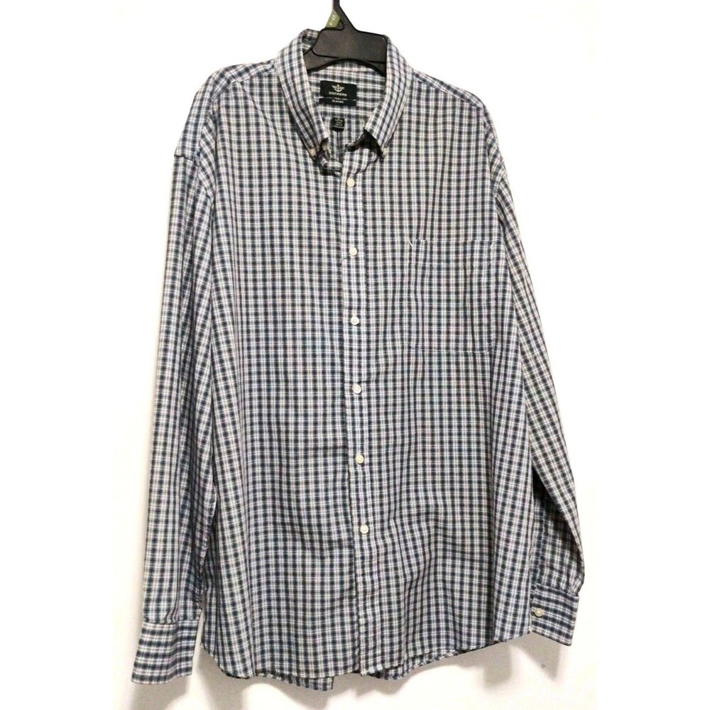 Dockers shirt button front XL Blue mens Short Sleeve Casual collard pocket